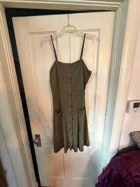 Lyrur Women Olive Green Button Front Spaghetti Strap Casual Midi Dress Size XL